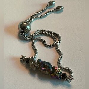 ARTISAN Rainbow Aura Quartz Crystal Slider Stainless Steel 9” Opening Bracelet